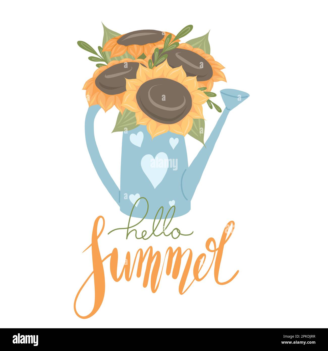 Vector flat hand drawn illustration of a garden watering can and ...