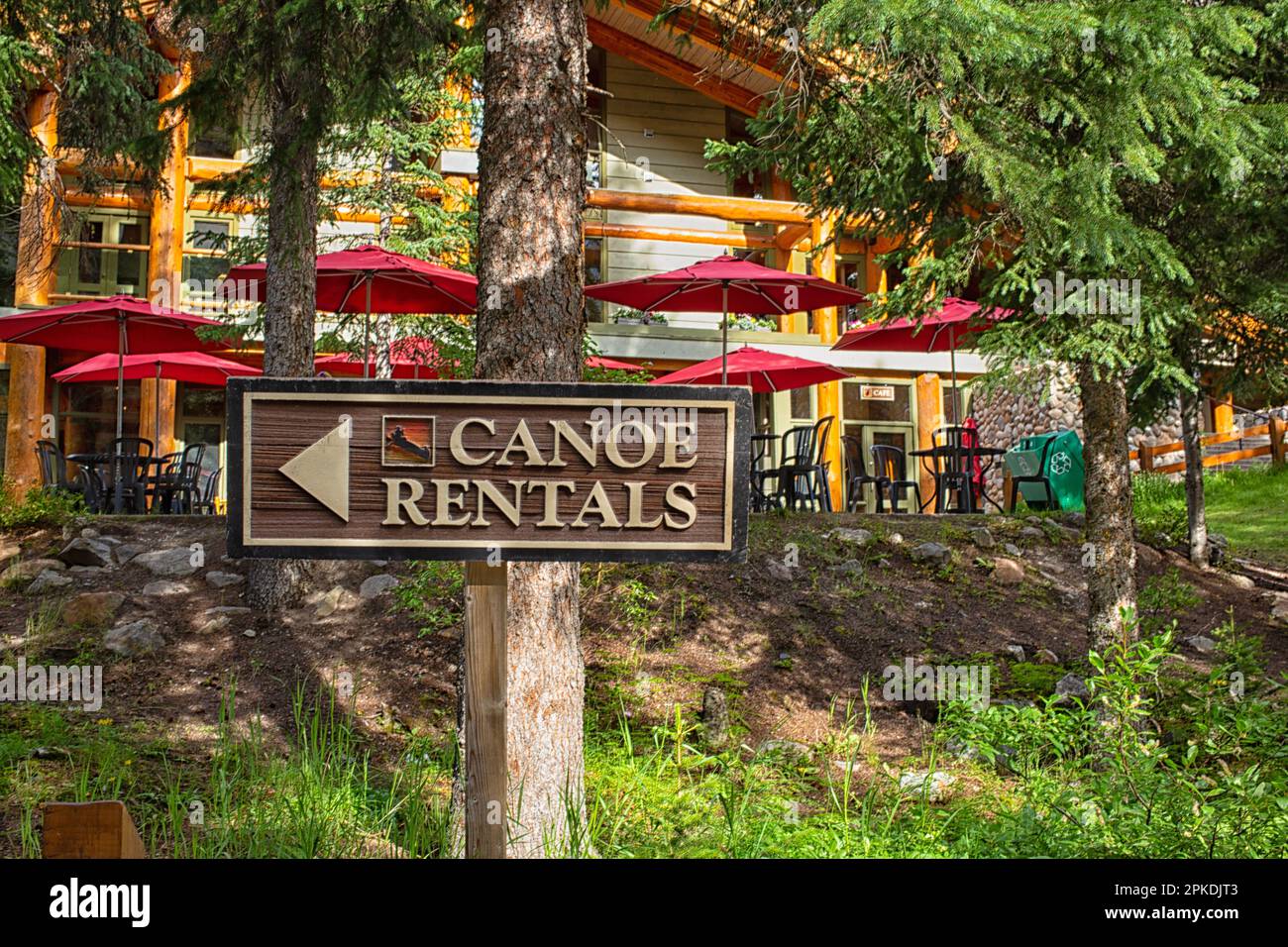 Canoe Rentals sign near Lake Louise in Canada Stock Photo
