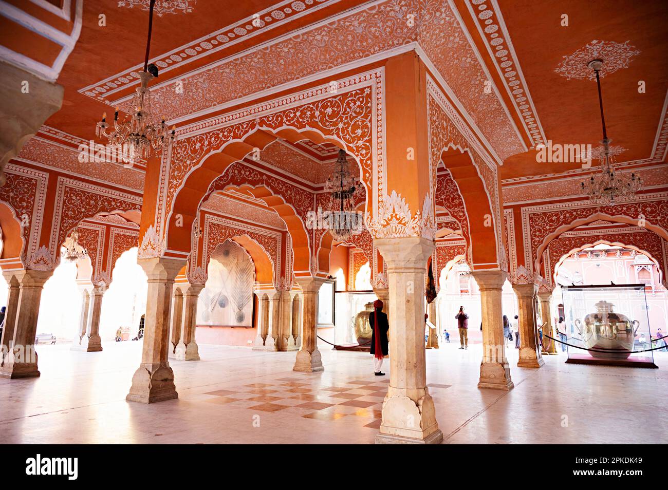 Interiors of the Sarvato Bhadra, a single-storeyed, square, open hall with enclosed rooms at the four corners. City Palace, Jaipur, Rajasthan, India Stock Photo