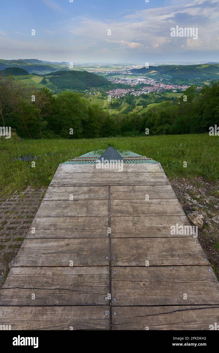 Launch ramp for paragliders and hang gliders. In the valley is the city ...
