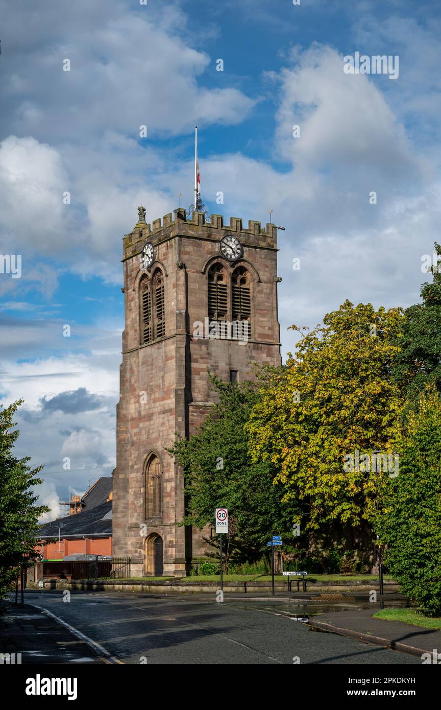 Fortress style St Mary Church in Leigh UK Stock Photo