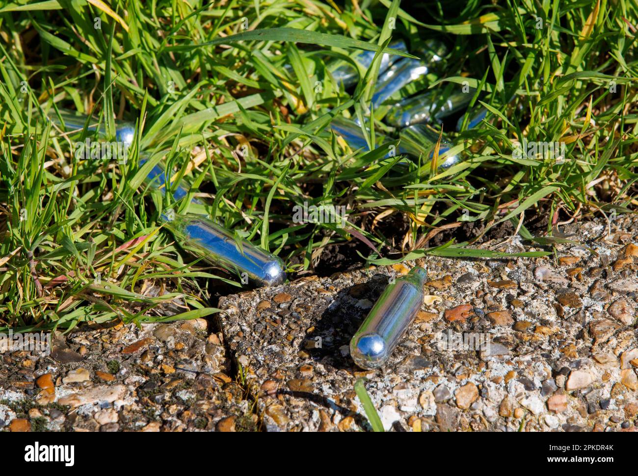 London, UK. 7th Apr, 2023. Canisters of Nitrous Oxide in a street in