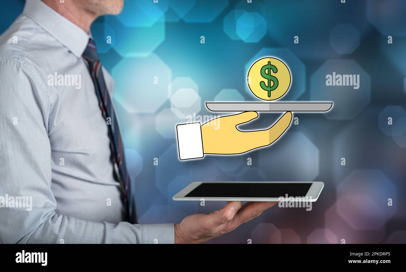 Personal loan concept above a tablet held by a man Stock Photo