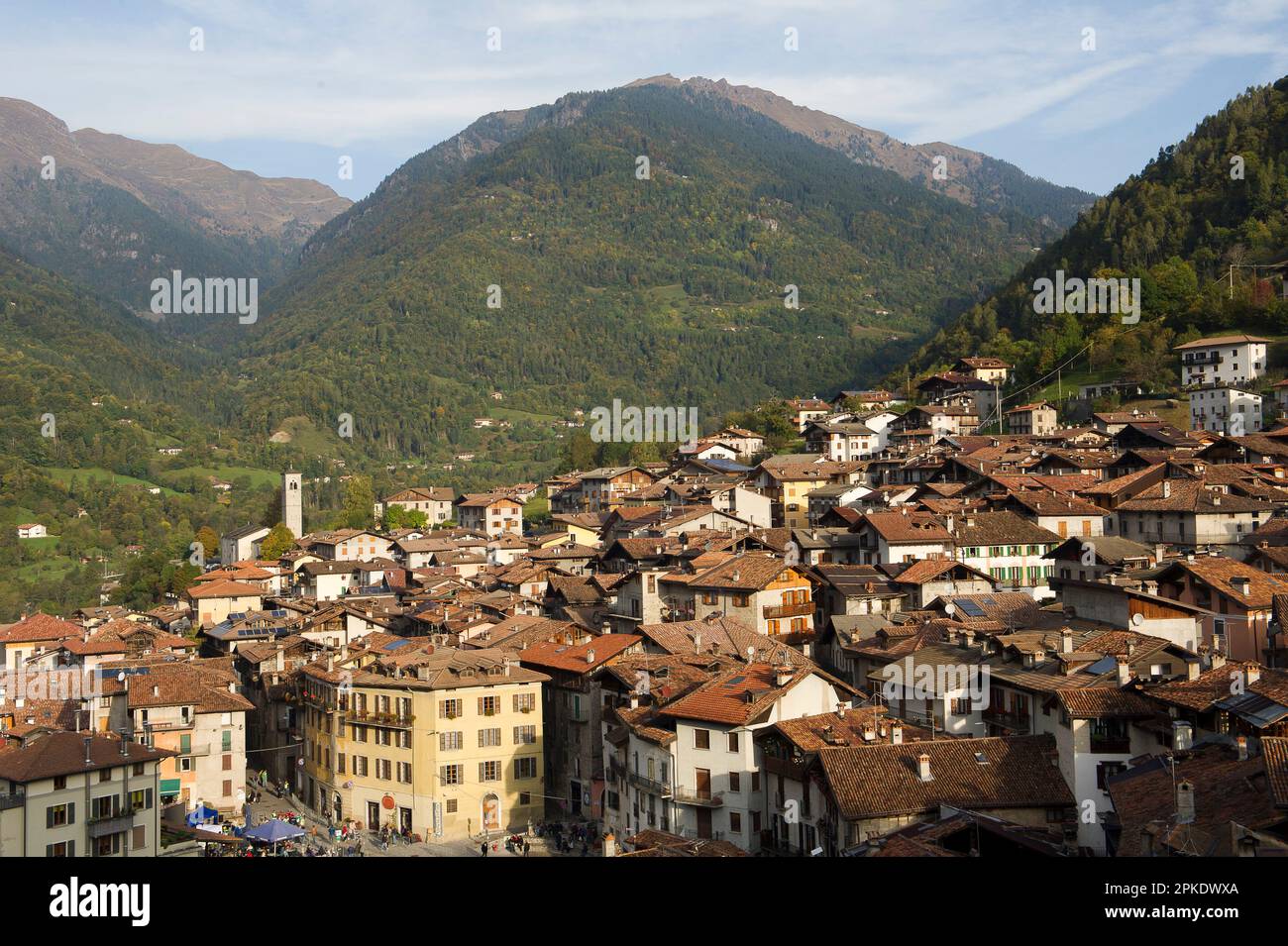 Italy, Lombardy, Brescia, Valsabbia. Bagolino as seen from Bagolino Stock Photo