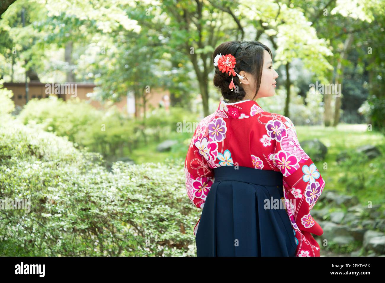 Back View of Woman in Hakama Stock Photo