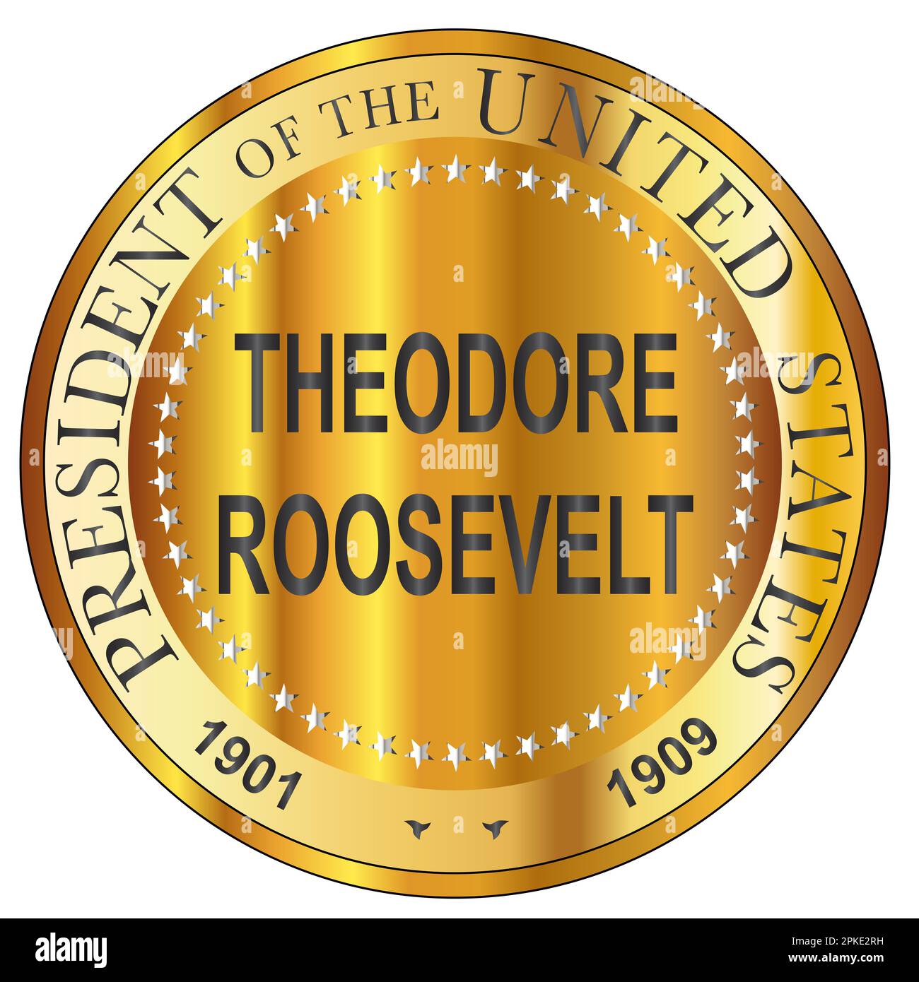 Theodore Roosevelt president of the United States of America round stamp Stock Photo