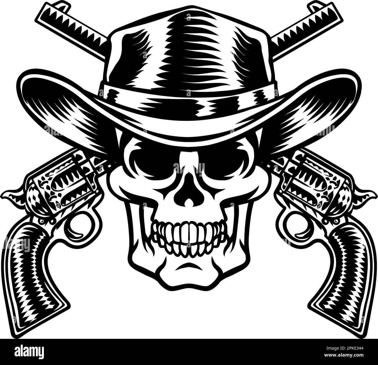 Cowboy Hat Pistols Skull Pirate Cross Bones Stock Vector Image & Art ...