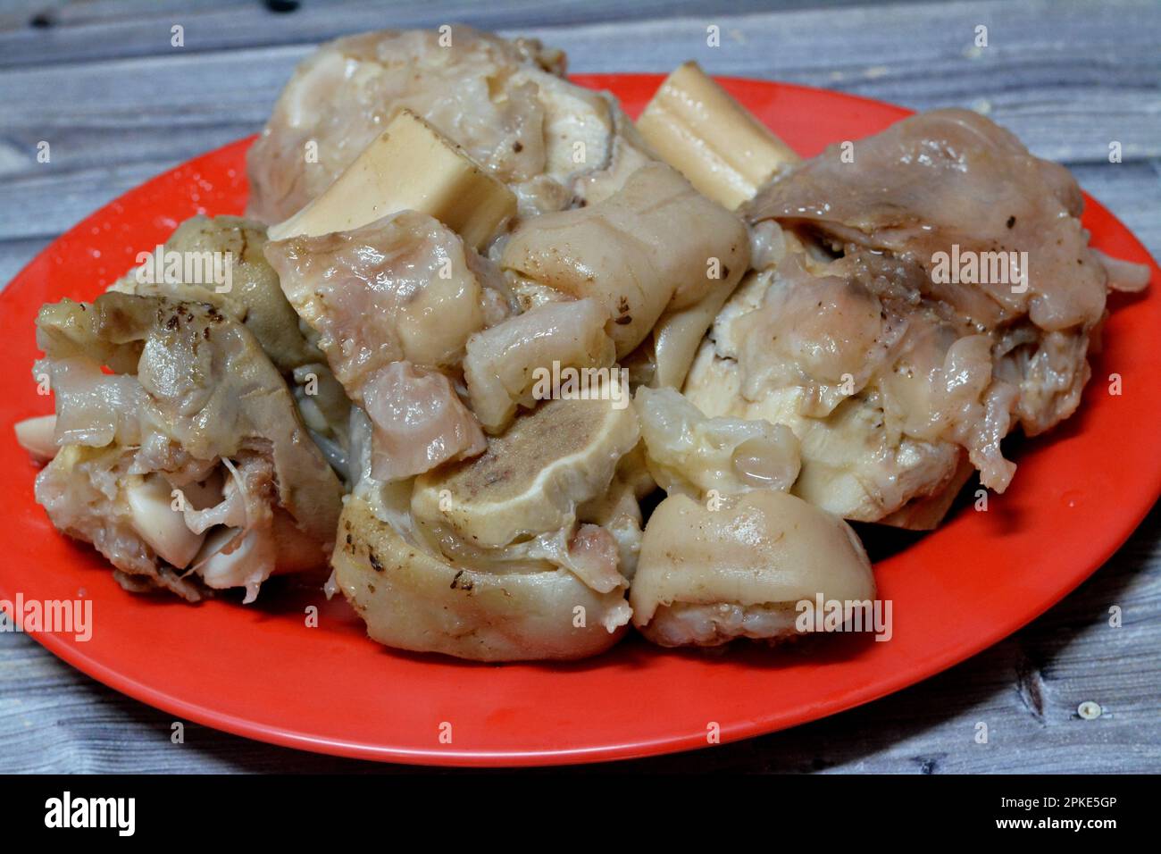 Arabic Egyptian cuisine of kawareh trotters and knee boiled with soup