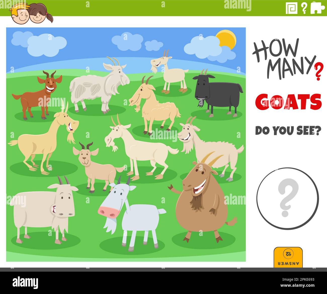 Illustration of educational counting game for children with cartoon