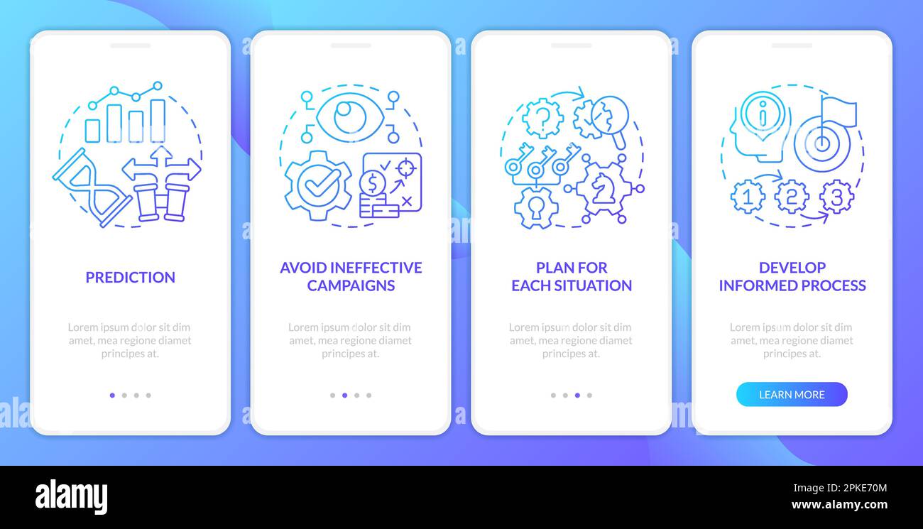 Causal research benefits blue gradient onboarding mobile app screen Stock Vector
