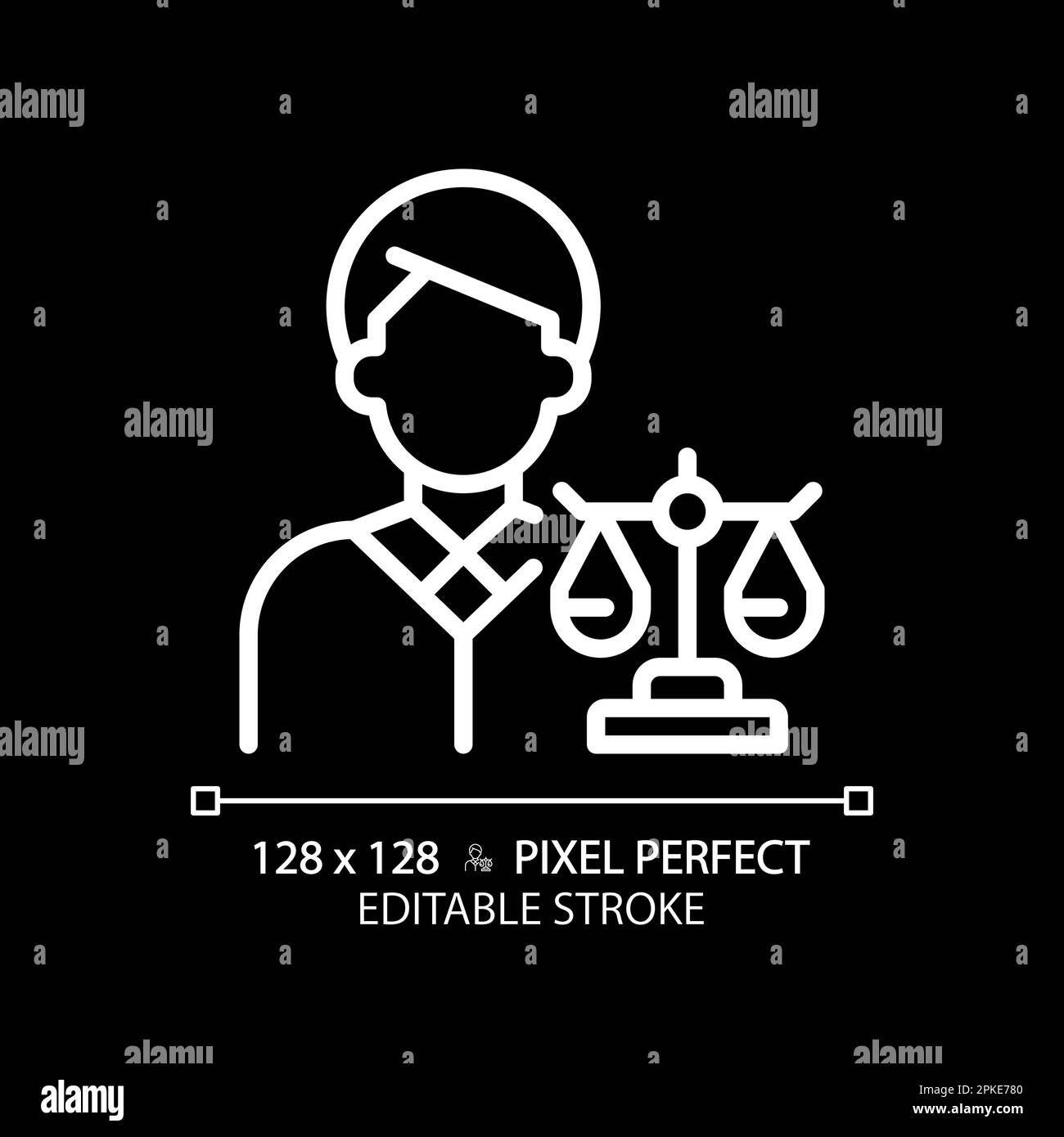 Attorney in law pixel perfect white linear icon for dark theme Stock