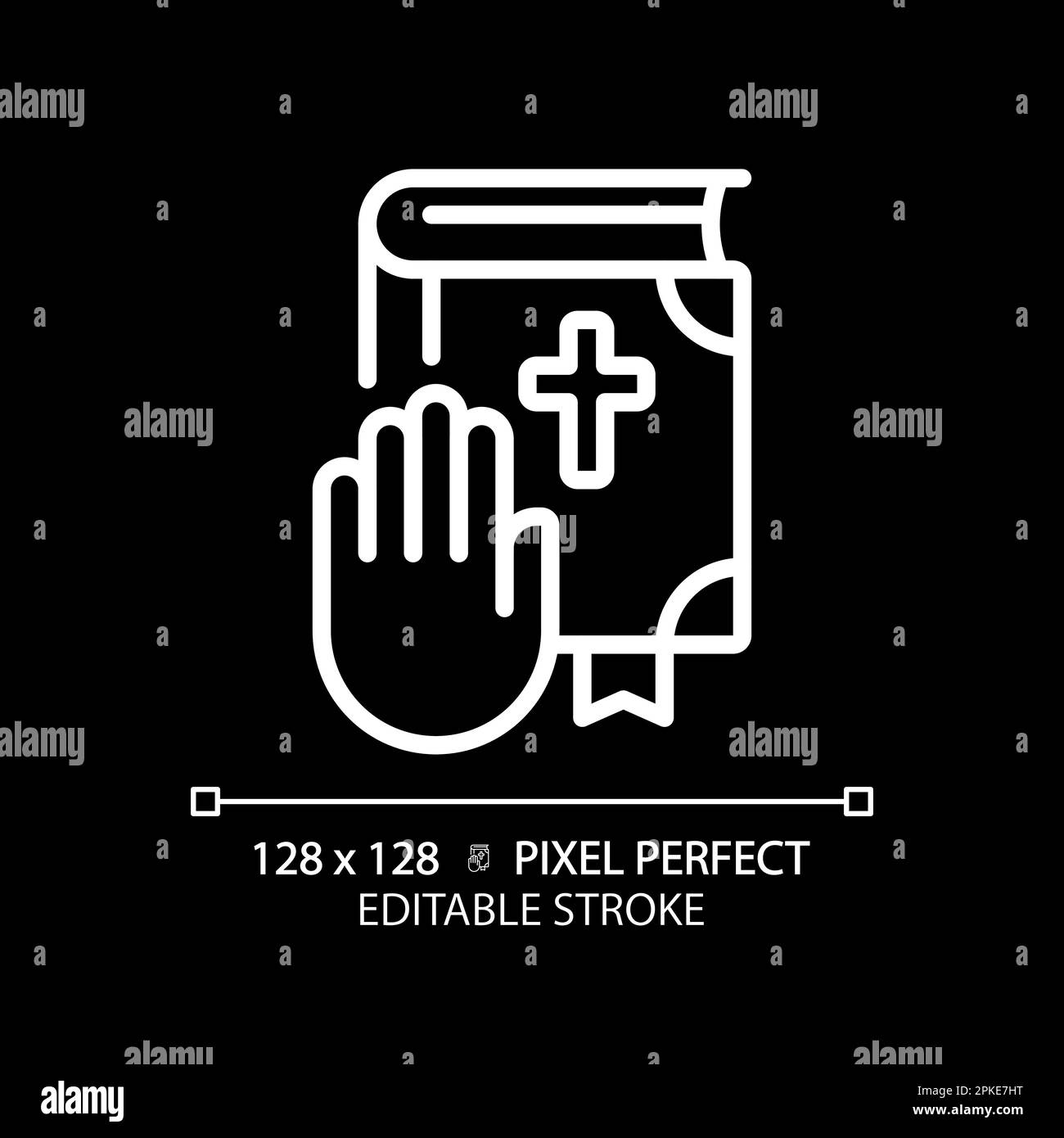 Oath on Bible in law court pixel perfect white linear icon for dark ...