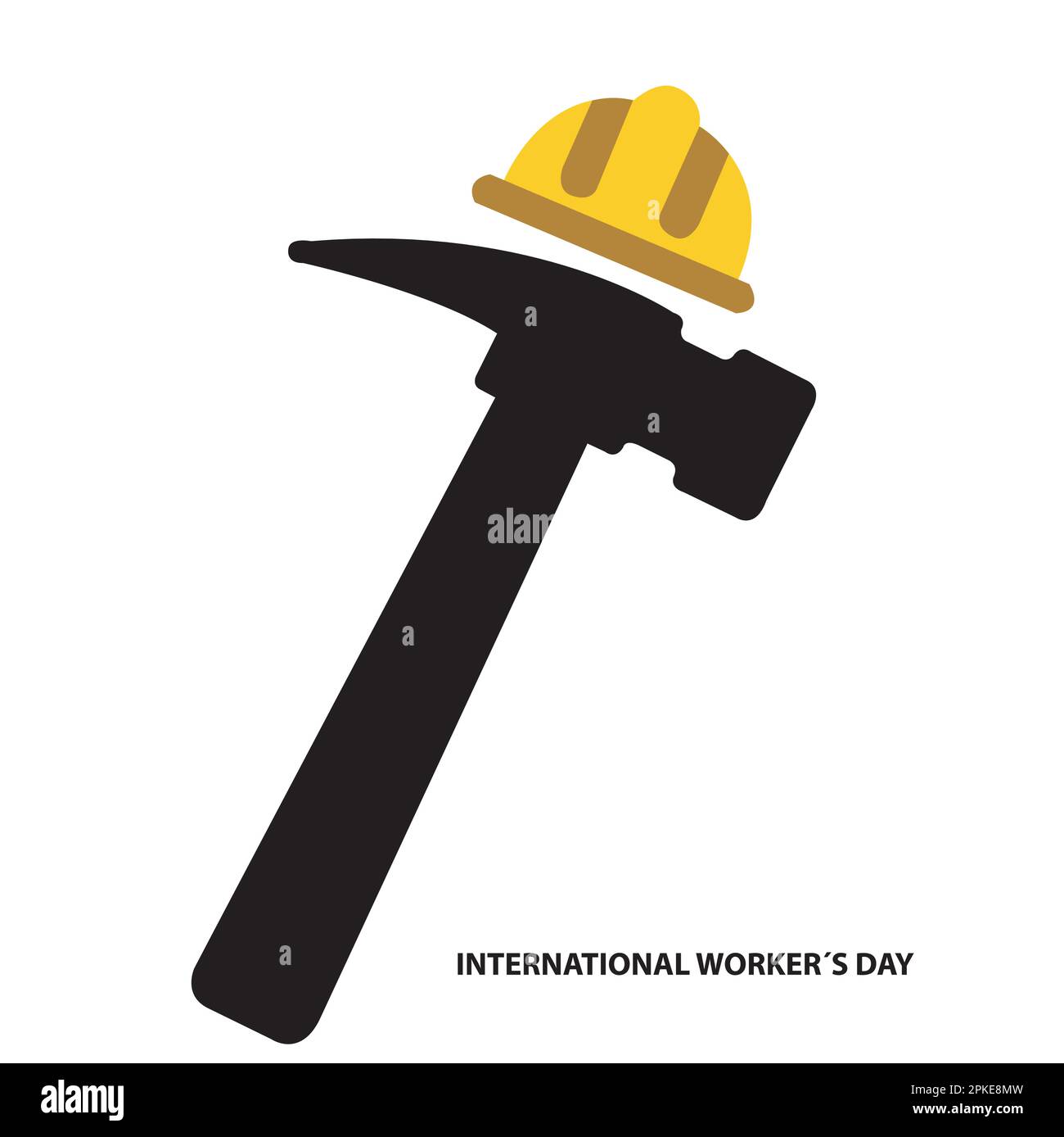 Workers day illustration with hammer and helmet on a white background