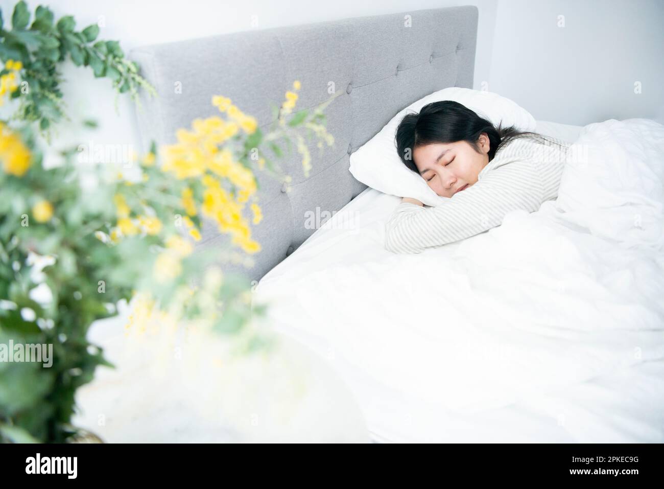 Woman sleeping face down in bed Stock Photo Alamy