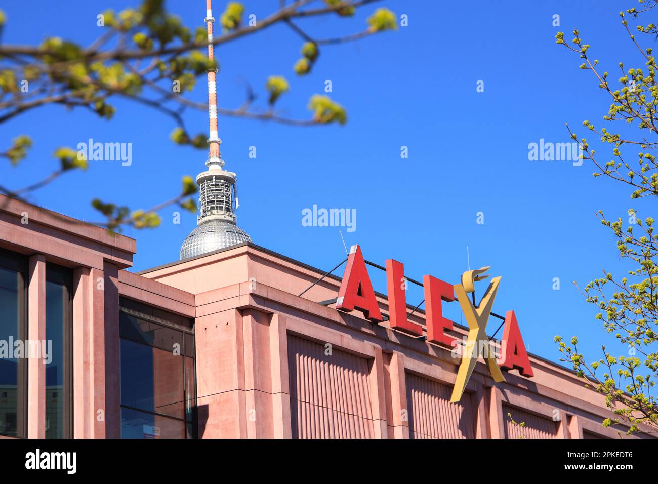 The lettering of the popular "Alexa" shopping center in Berlin  Alexanderplatz with the TV Tower in background, Germany April 6 2023 Stock  Photo - Alamy