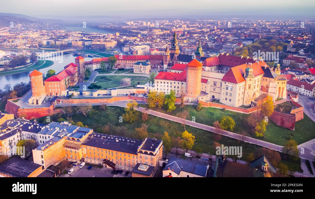 Krakow, Poland. Wawel Castle, breathtaking aerial view of its grand ...