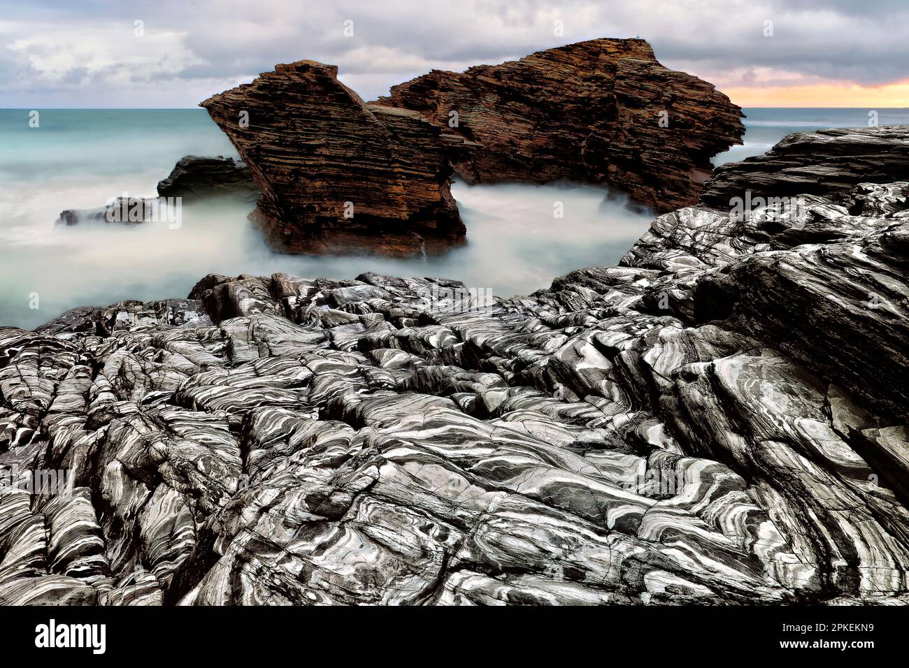 Rock formation on Cathedrals Beach, Galicia, Spain Stock Photo