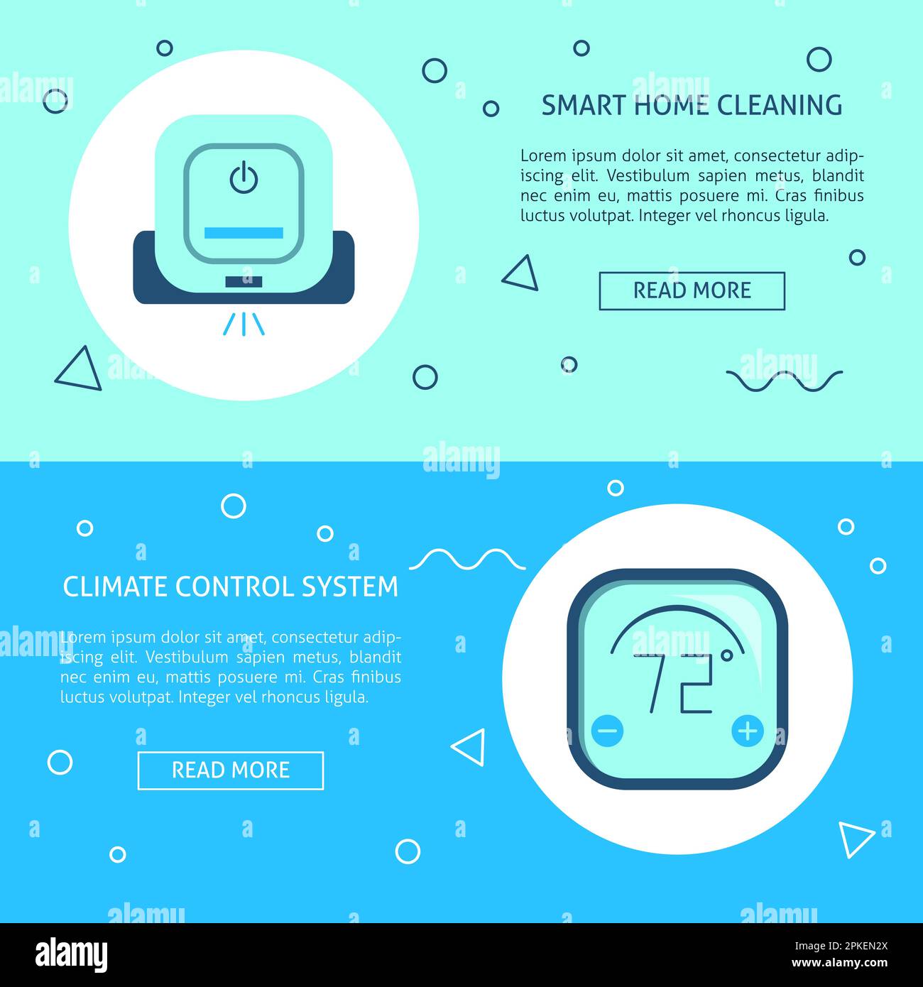Smart home cleaning and climate control system banner templates. Flyers