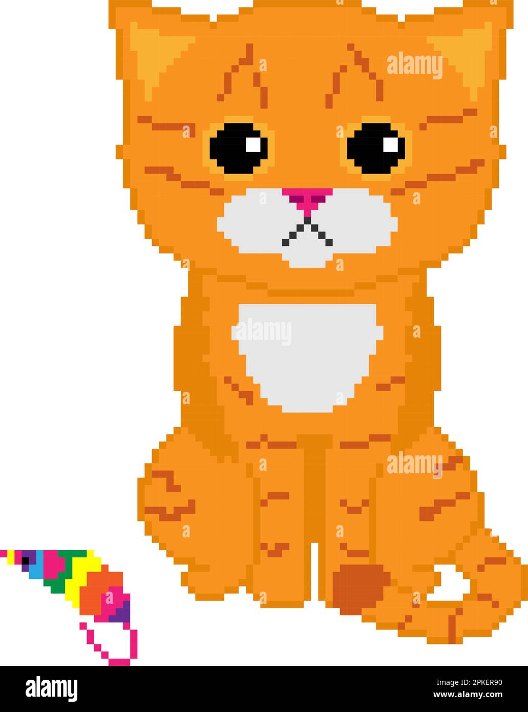 8bit pixel art of a cute ginger cat with a rainbow mouse Stock Vector