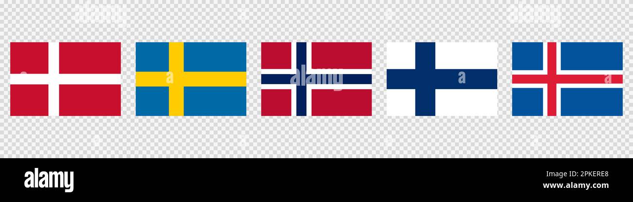 Nordic countries flag icon set Stock Vector