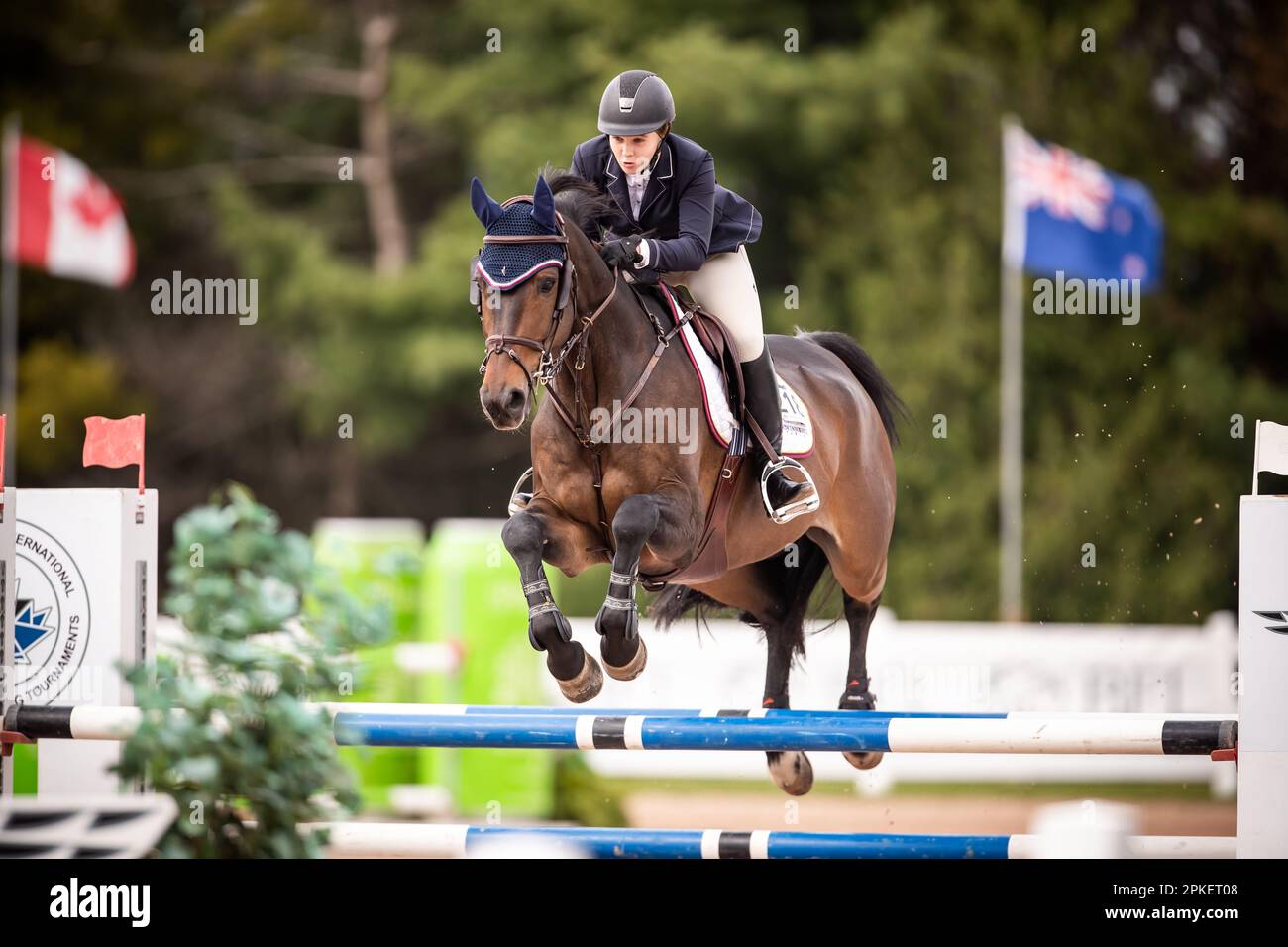 Sara Tindale of Canada competes at Major League Show Jumping event in