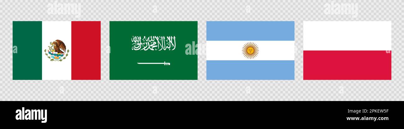 National flag set. Mexico, Argentina, Saudi Arabia, Poland Stock Vector