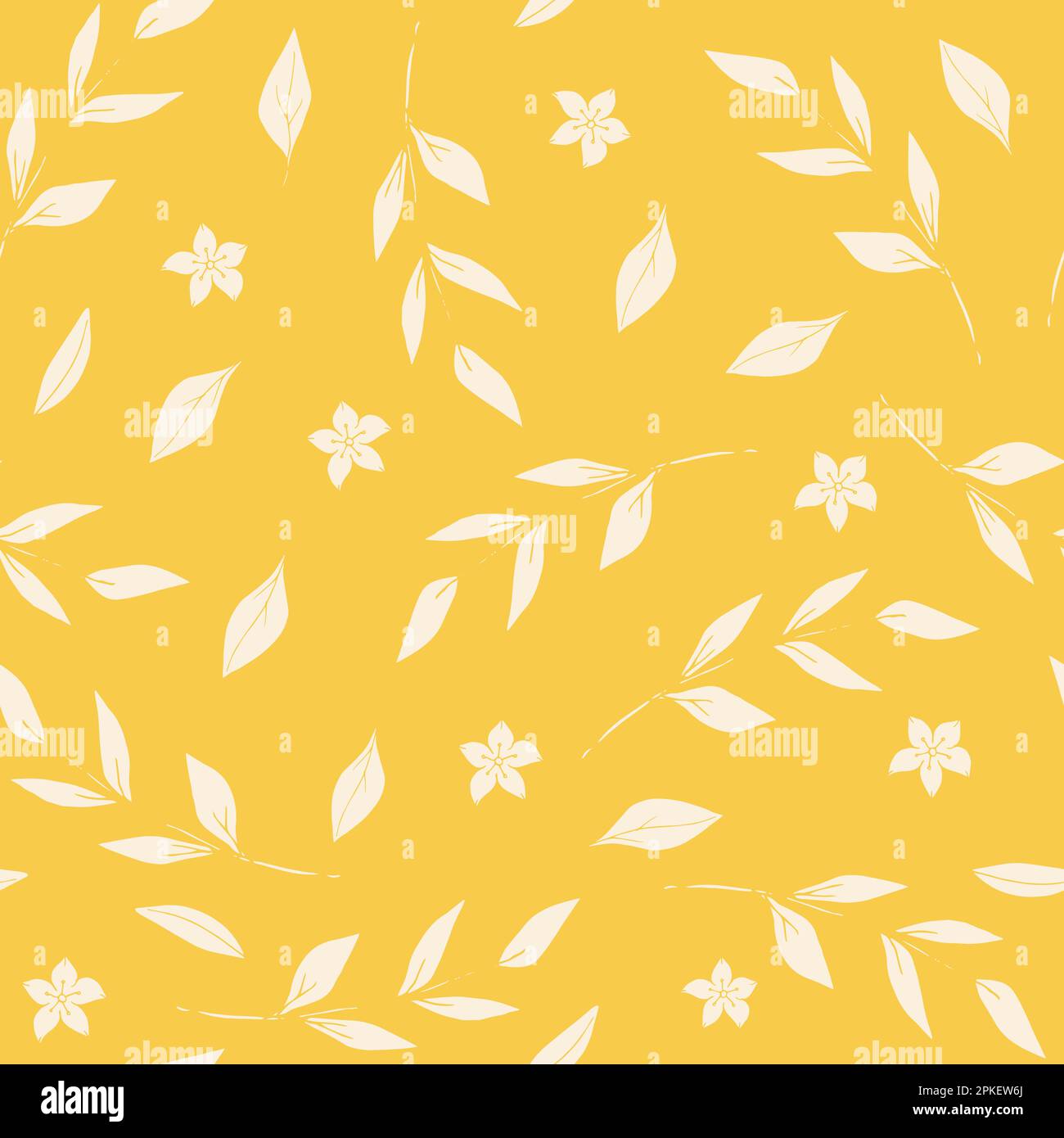 Yellow seamless pattern of hand drawn beige botanical elements. Vector illustration Stock Vector