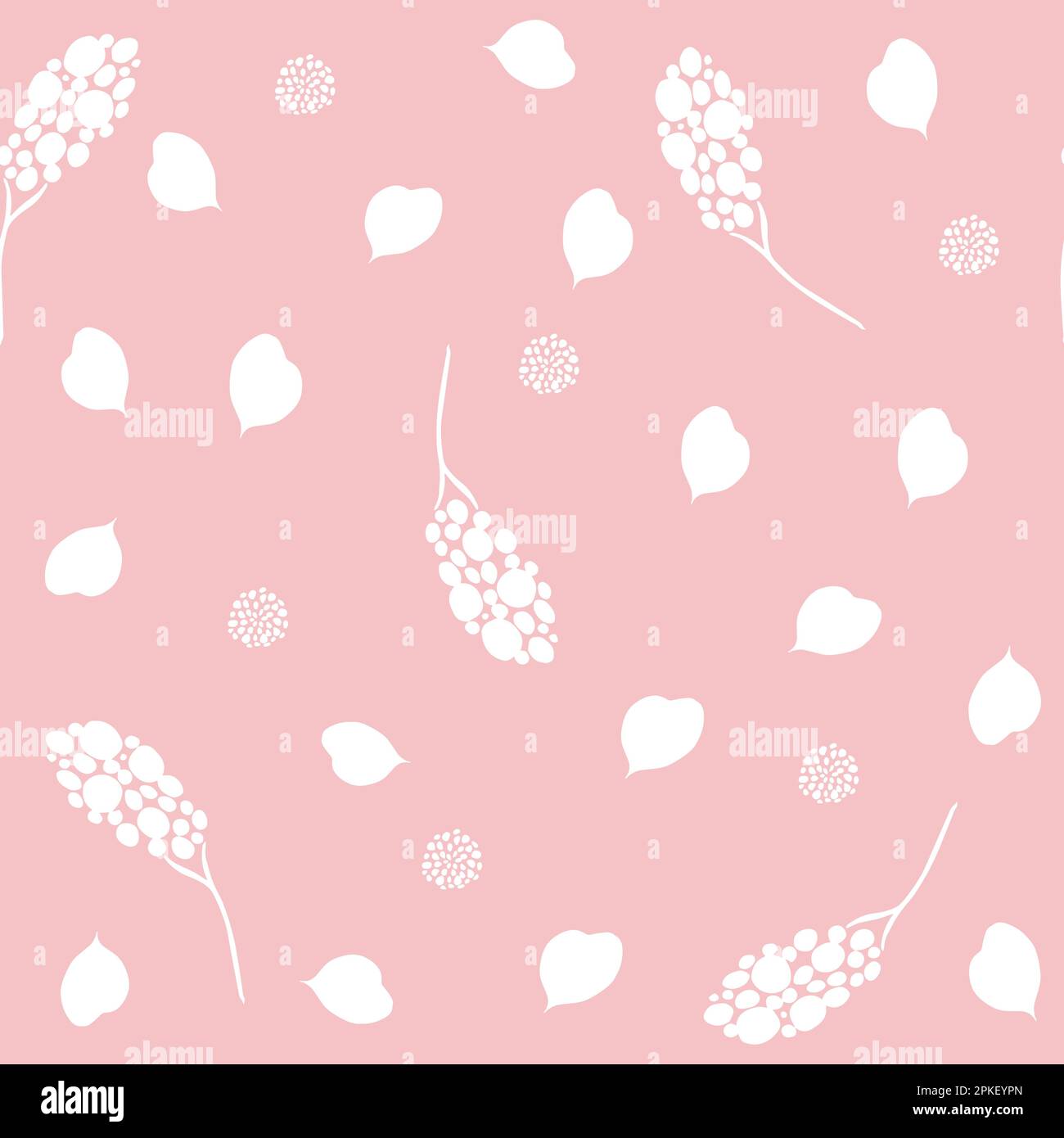 Pale pink seamless pattern of hand drawn flowers and petals Stock Vector