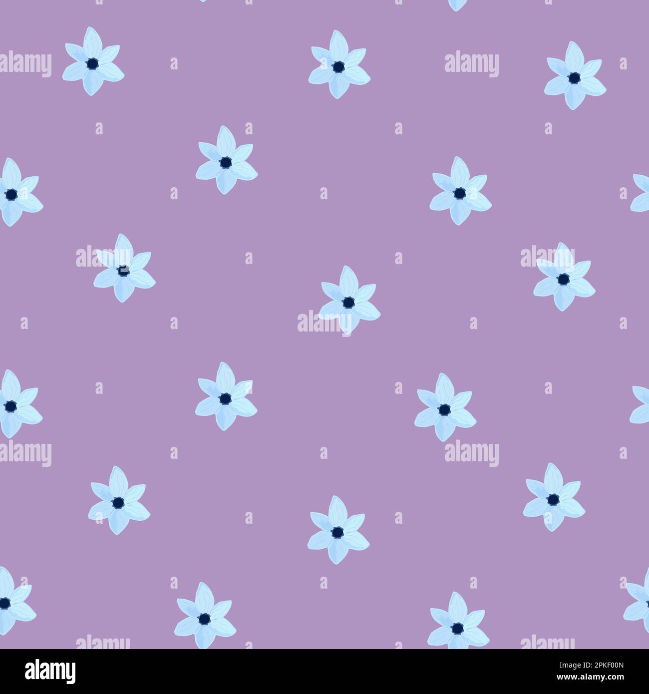 Light blue tender flowers on purple background seamless pattern. Hand drawn flower in repeating pattern for print and design Stock Vector