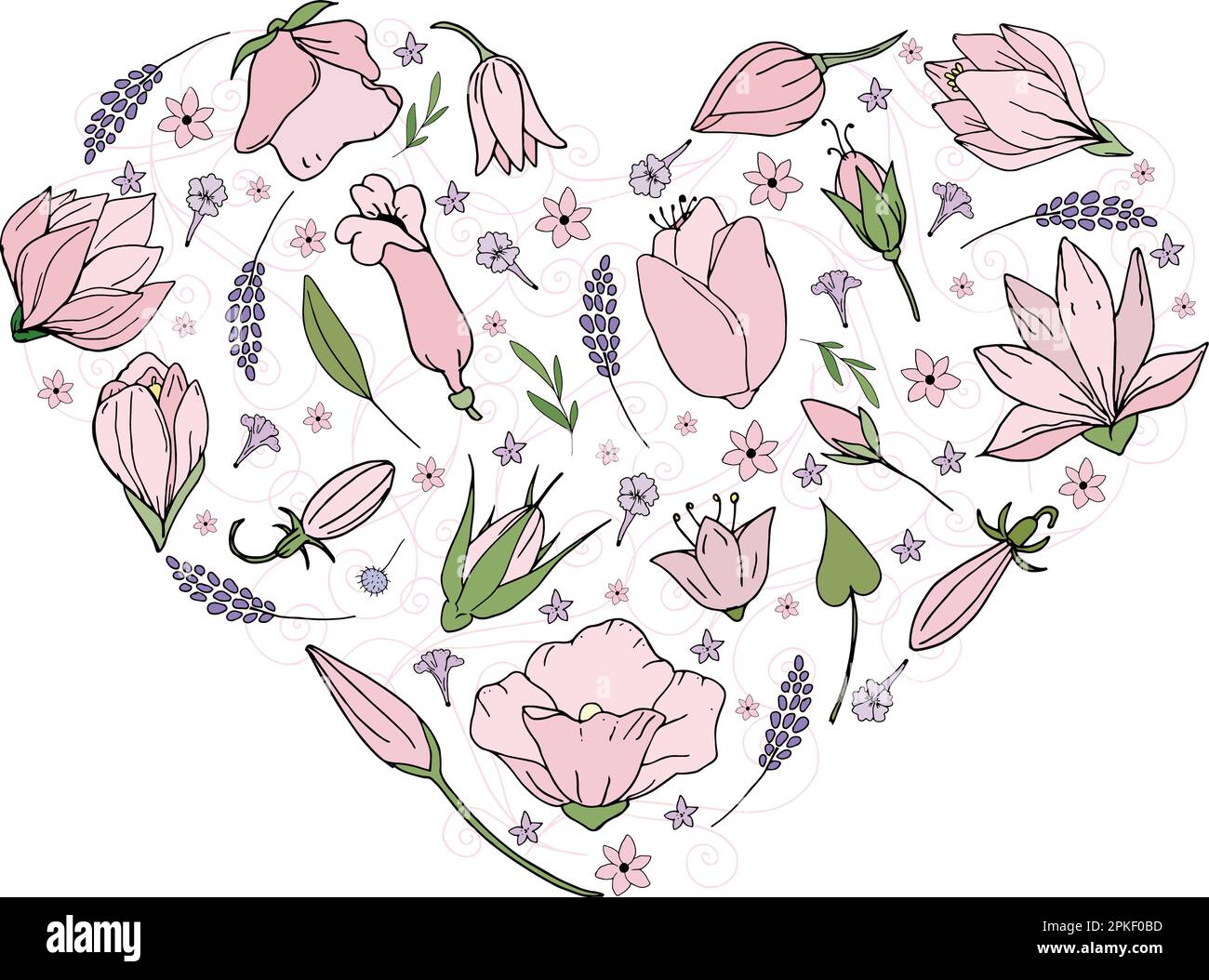 Pink heart of flower elements isolated on white background. Vector ...