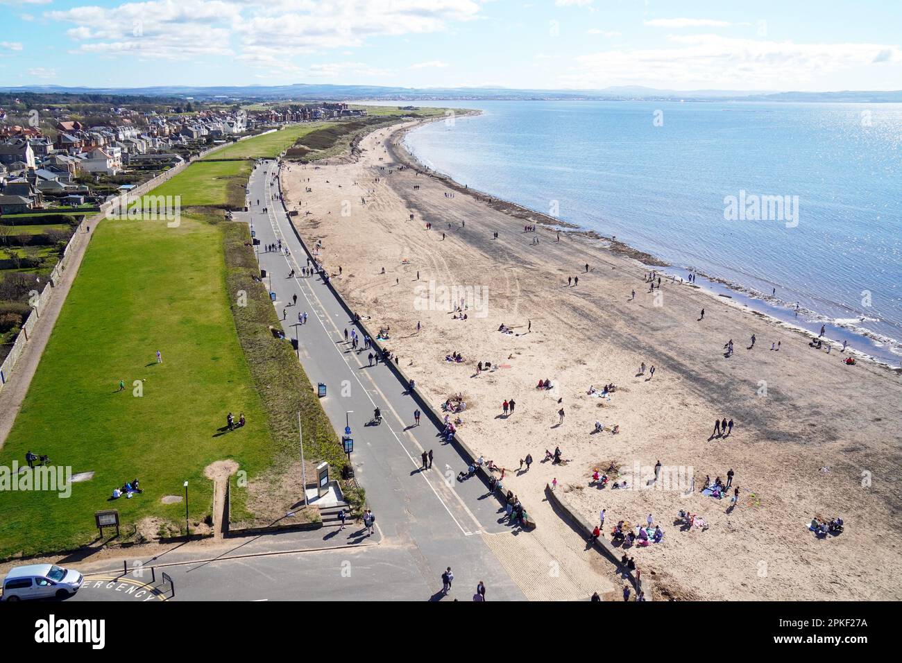 Troon, UK. 07th Apr, 2023. On Easter Friday, the first day of the Easter holiday weekend, the warm and sunny weather attracted some people to the beach. Credit: Findlay/Alamy Live News Stock Photo