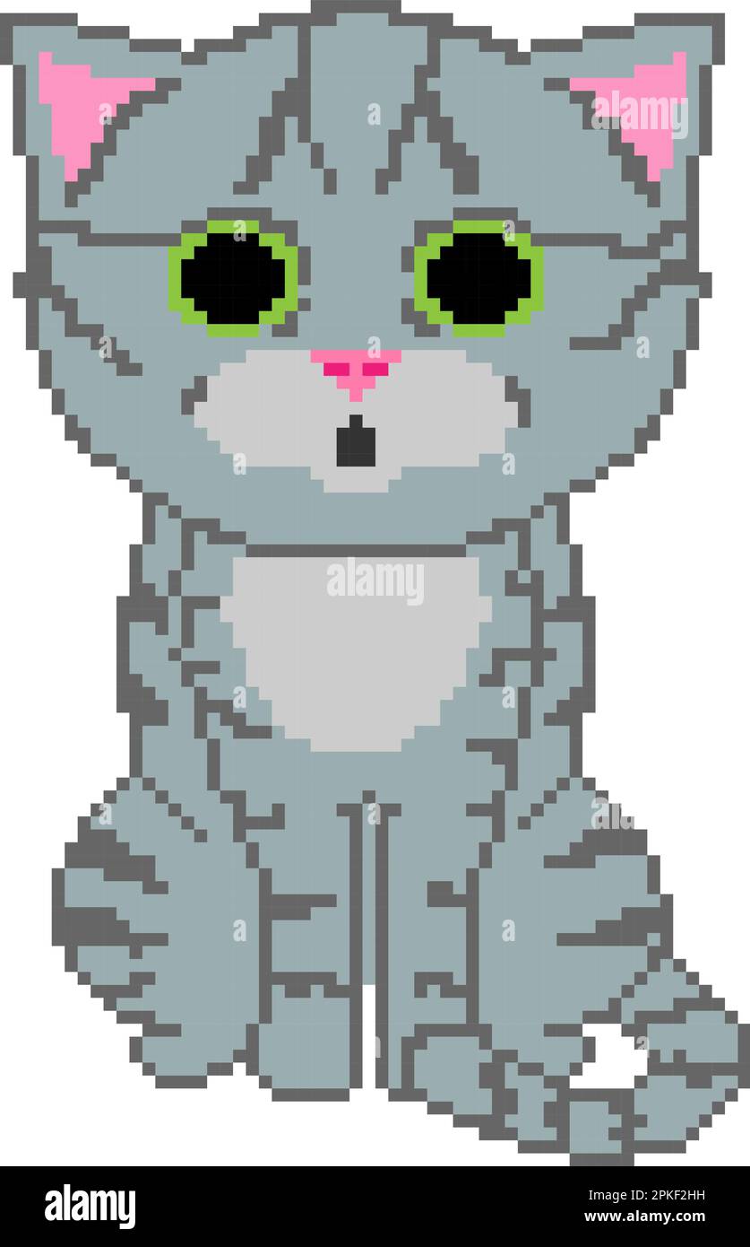 8bit pixel art of a cute grey cat Stock Vector