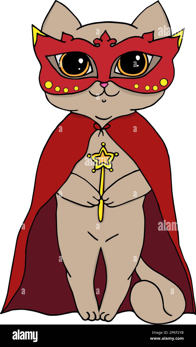 Cat in red carnival costume and mask Stock Vector