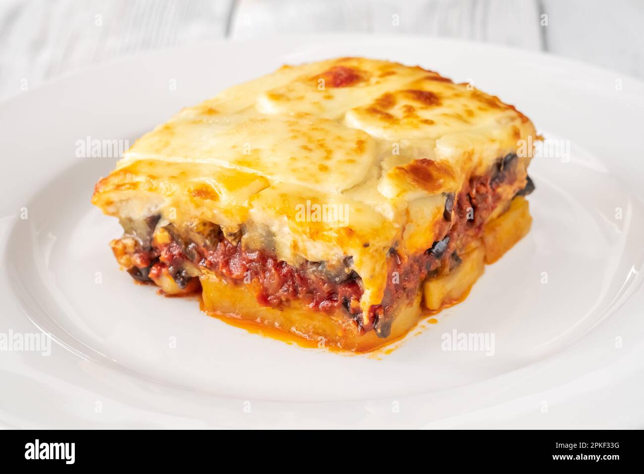 Greek moussaka eggplant potato based dish with ground meat Stock Photo