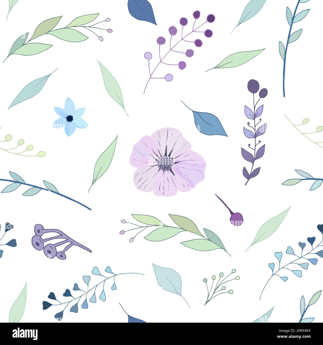 Vector pastel flowers seamless pattern. Hand drawn floral elements ...