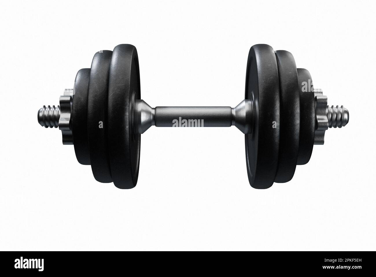 Black rubber dumbbells with perforated handle Stock Photo