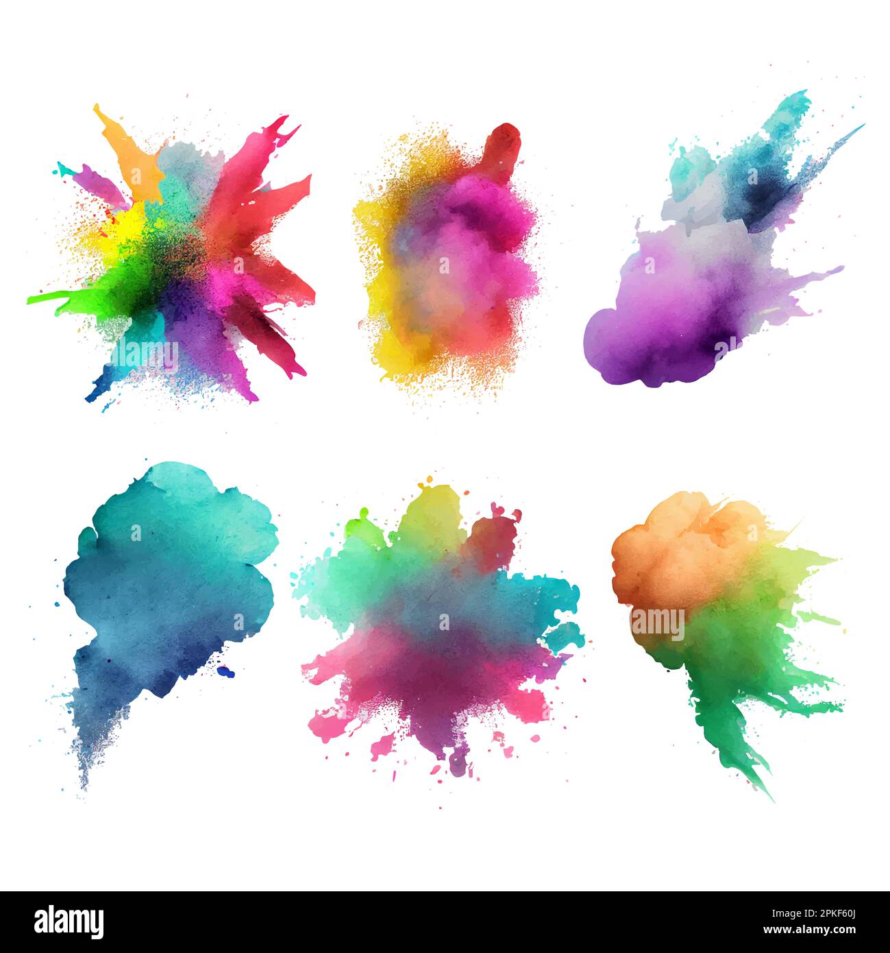 set vector watercolor illustration of holi dust splash on white isolate
