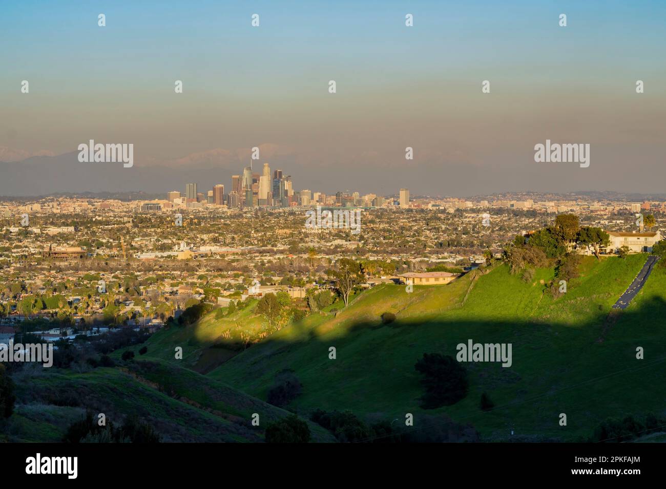 Sunset classical view of Los Angeles Downtown from Kenneth State Park ...