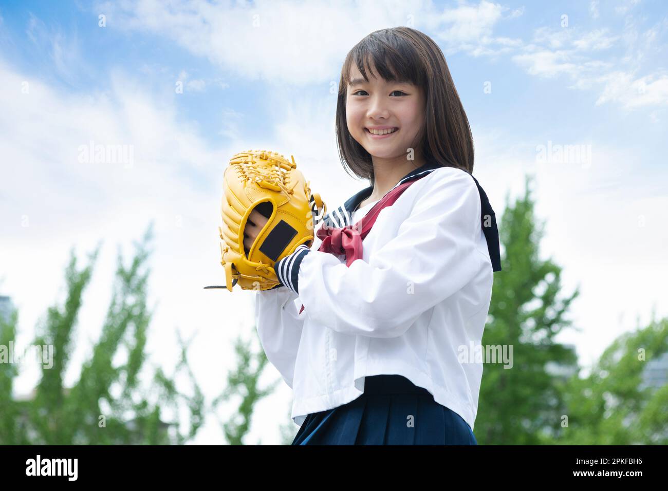 Junior high school students playing catch Stock Photo