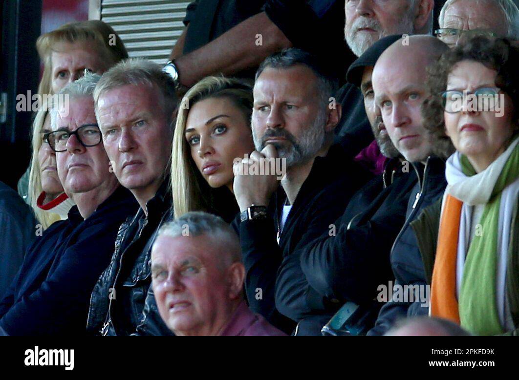 Salford City part owner Ryan Giggs (centre) watches from the stands during the Sky Bet League One match at the Peninsula Stadium, Salford. Picture date: Friday April 7, 2023. Stock Photo