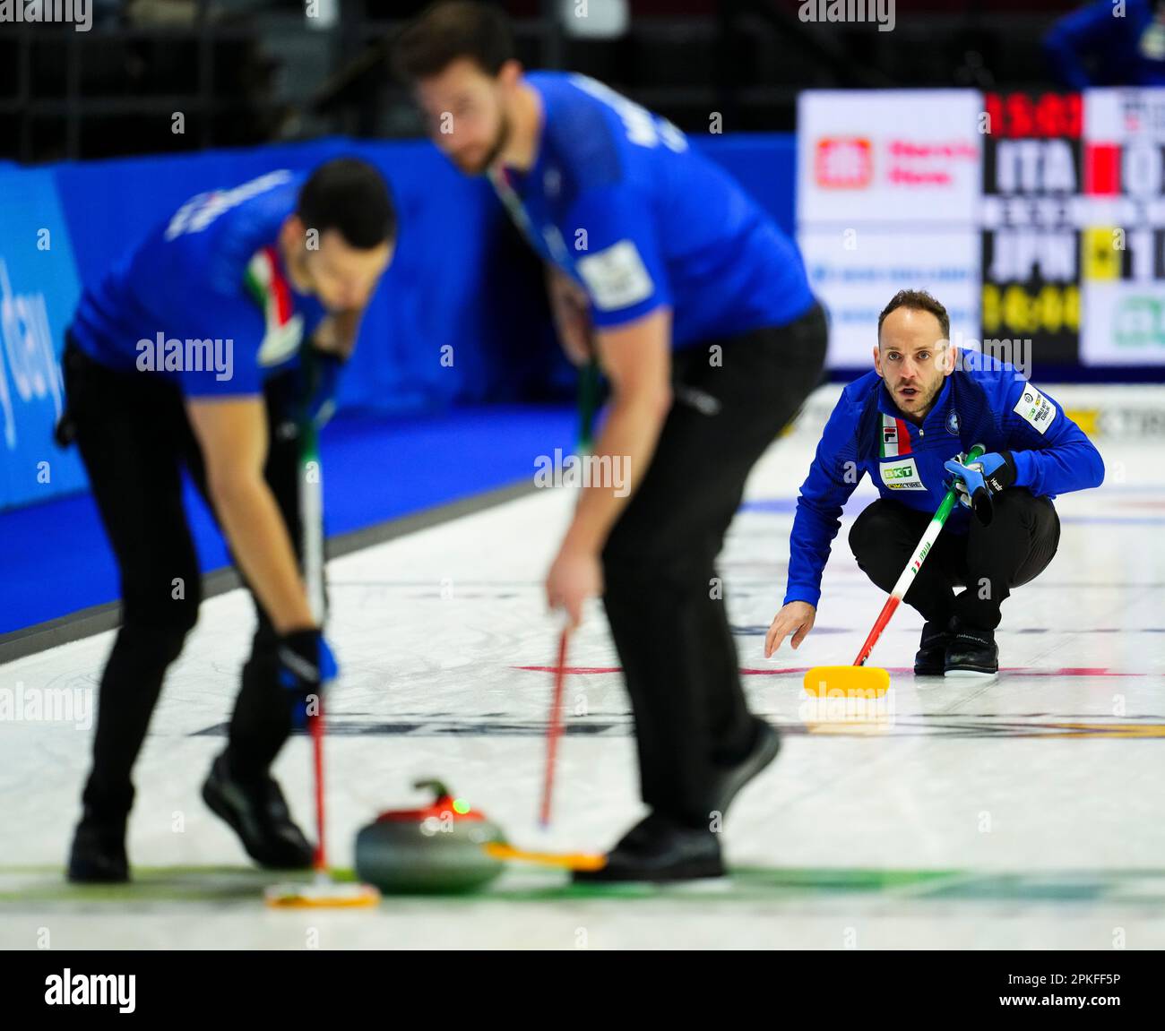 Ottawa, Can. 07th Apr, 2023. Italian skip Joel Retornaz watches his Ottawa, Can. 07th Apr, 2023. Italian skip Joel Retornaz watches his