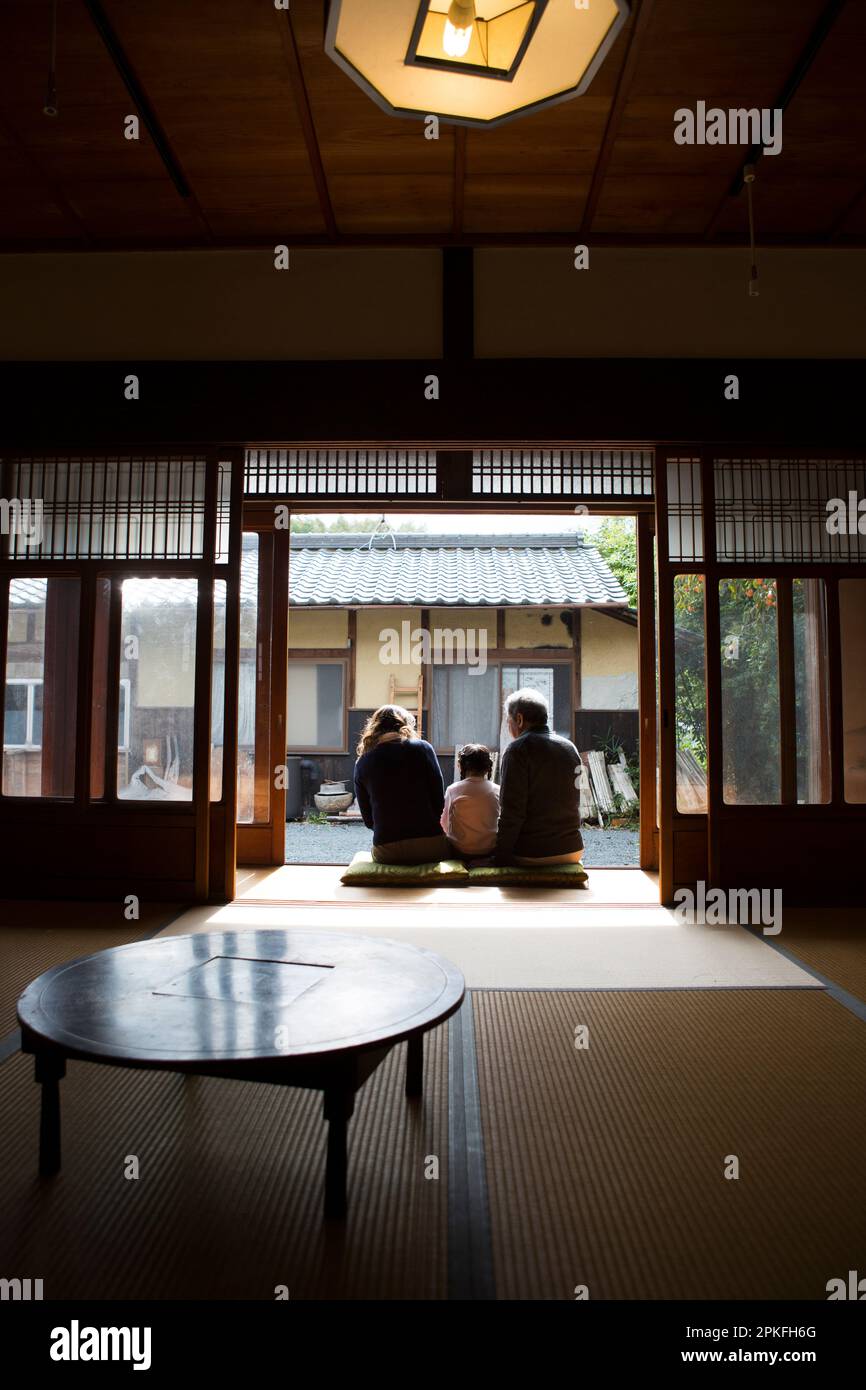 A senior couple and their grandchildren in a country house Stock Photo ...
