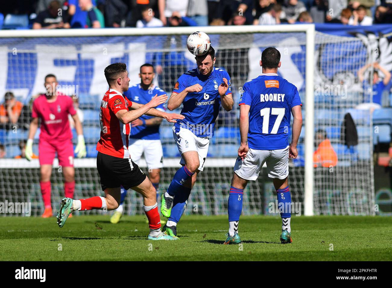 during the Vanarama National League match between Oldham Athletic and  Altrincham at Boundary Park, Oldham on Friday 7th April 2023. (Photo: Eddie  Garvey