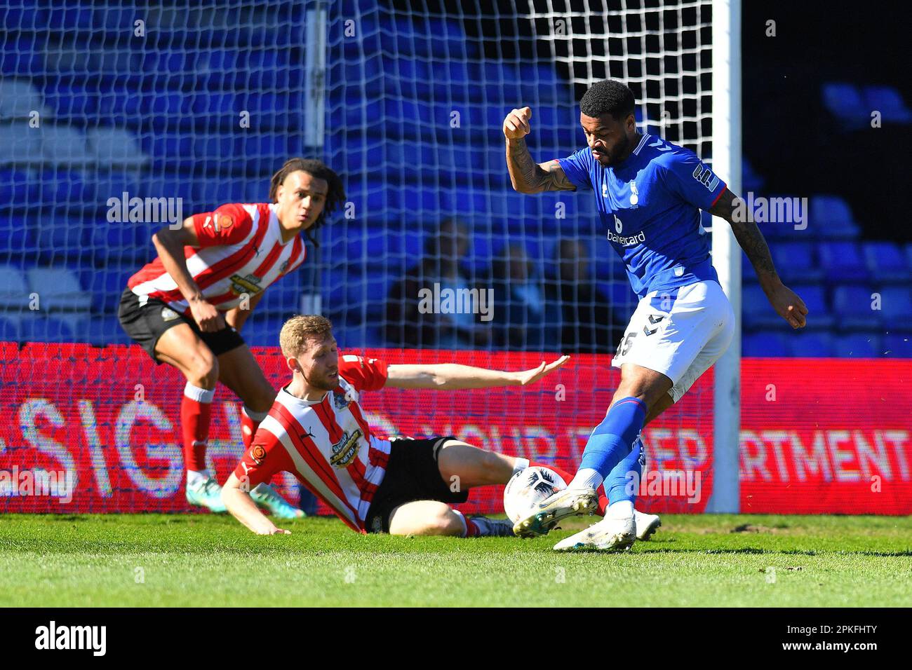 during the Vanarama National League match between Oldham Athletic and  Altrincham at Boundary Park, Oldham on Friday 7th April 2023. (Photo: Eddie  Garvey