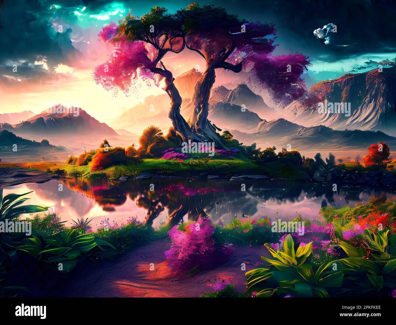 The Garden of Eden. Plants and nature in a heavenly place. A view of