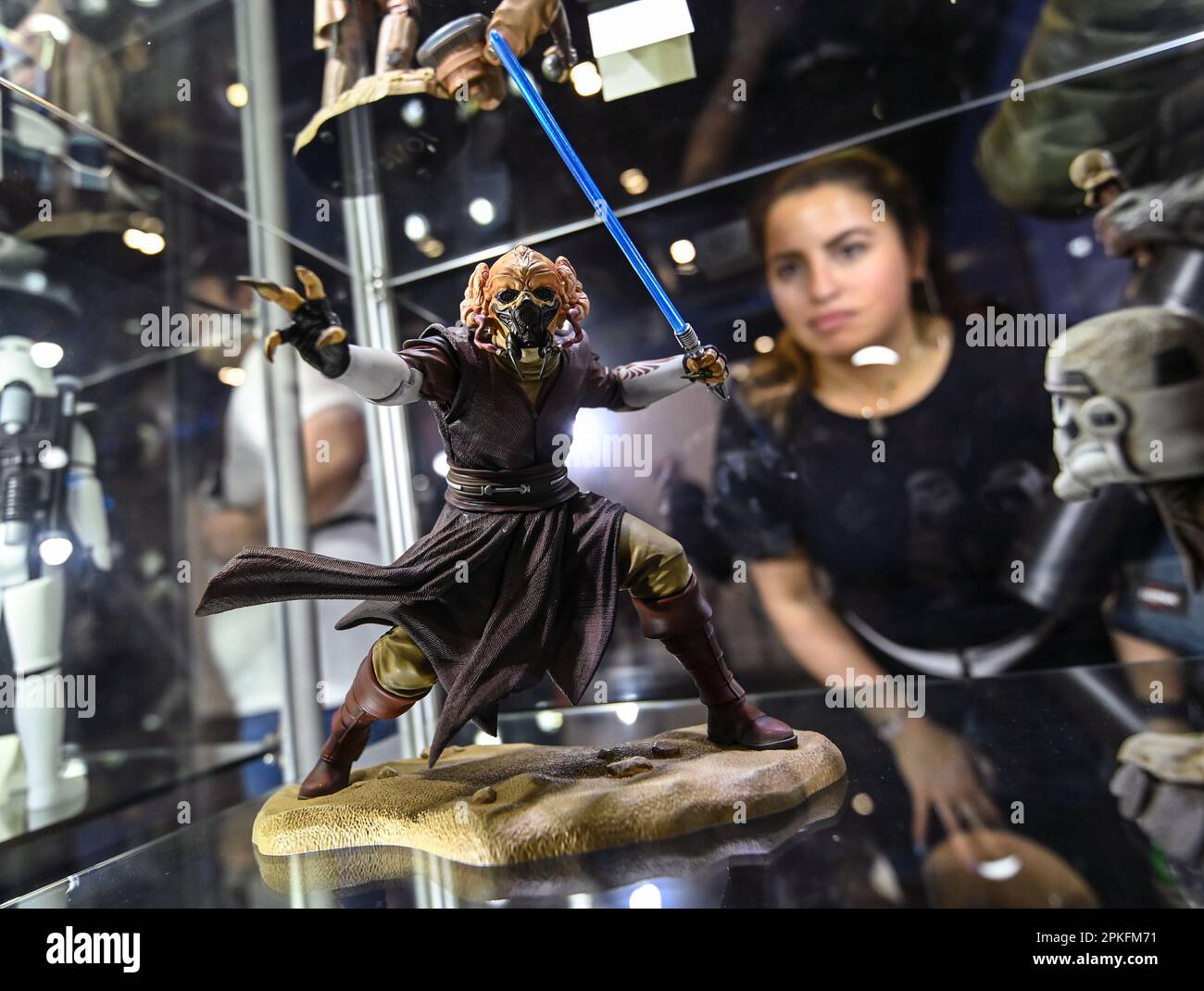 EDITORIAL USE ONLY The Star Wars Attack of the Clones Plo Koon Premiere Collection 1-7 scale statue launched today by Diamond Select Toys at Day 1 of Star Wars Celebration Europe 2023 at ExCeL London. Picture date: Friday April 7, 2023. Stock Photo