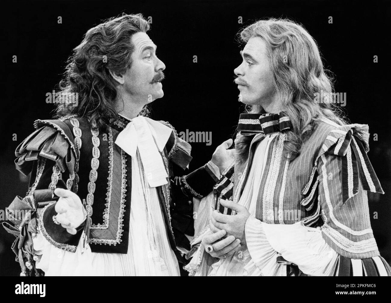 l-r: Tom Courtenay (Alceste), Christopher Gable (Philinte) in THE MISANTHROPE by Moliere at the Royal Exchange Theatre, Manchester, England  21/05/1981  translated by Richard Wilbur  design: Malcolm Pride  lighting: Joe Davis  director: Casper Wrede Stock Photo