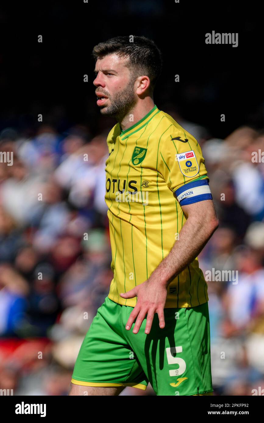 Grant Hanley #5 of Norwich City during the Sky Bet Championship match Blackburn Rovers vs Norwich City at Ewood Park, Blackburn, United Kingdom, 7th April 2023  (Photo by Ben Roberts/News Images) Stock Photo