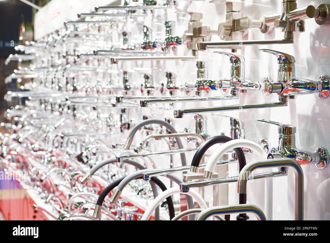 Water faucets in hardware store Stock Photo