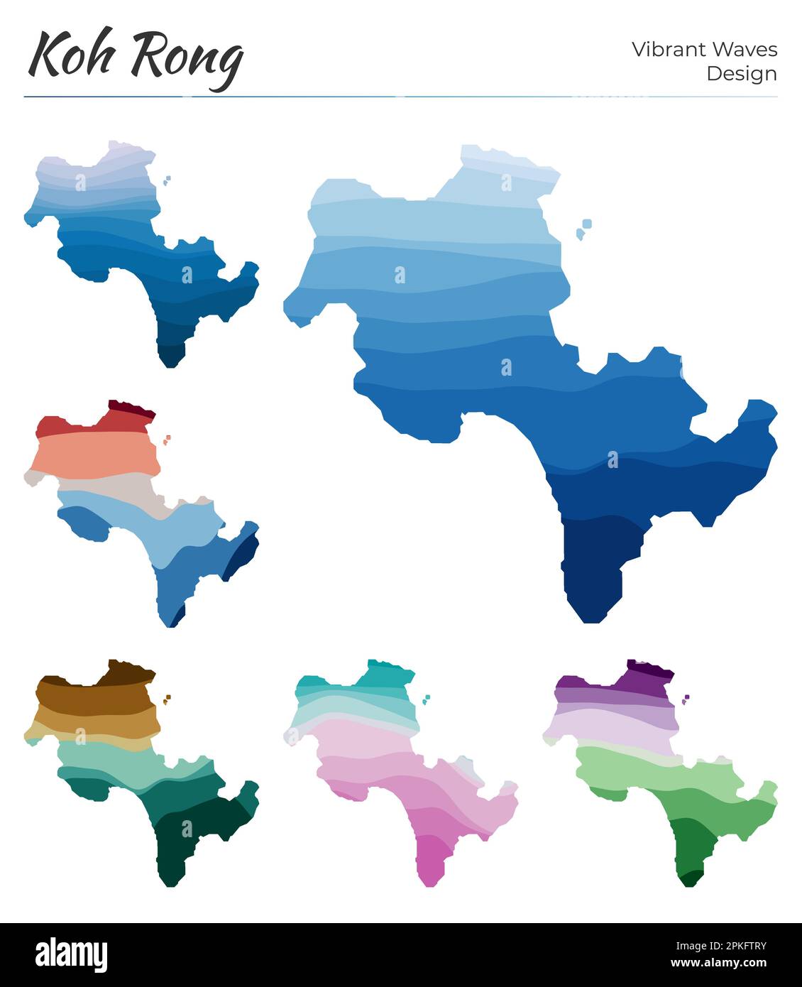 Set of vector maps of Koh Rong. Vibrant waves design. Bright map of ...